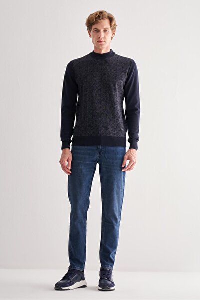 İmza Dark Navy Half Turtleneck Long Sleeve Pocketless Comfort Fit Cotton Knitwear Sweater 1012255215