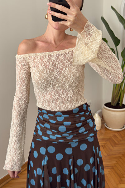 MAGARDE Δαντελωτή Πριμιούμ Μπλούζα - ΜΠΕΖ