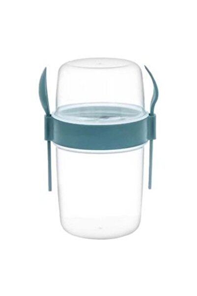 Jumbo Double Plastic Container with Fork & Spoon Turquoise Take Away 1.1 L