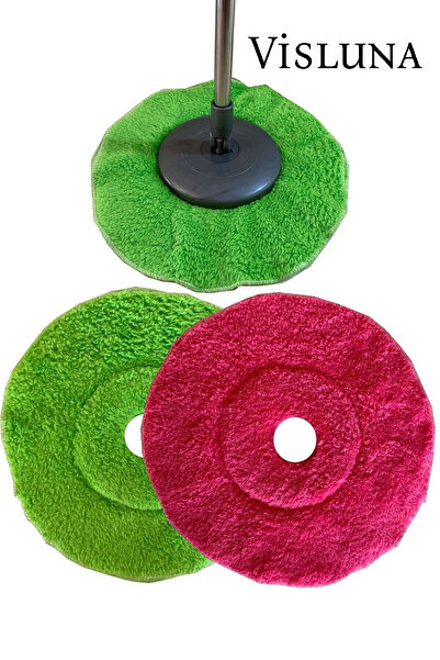 VİSLUNA (2 Pcs) Standard Size Round Rotating Head Replacement Mop Cleaning Cloth