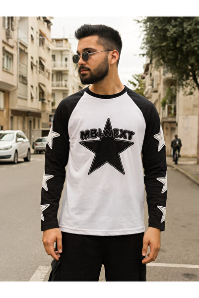 Chirkef Unisex Long Sleeve Oversize T-Shirt with Front and Sleeve Print Strr