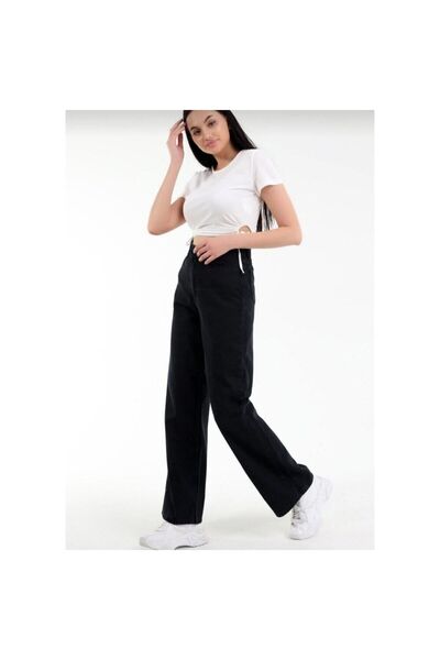 mooishan بنطلون نسائي أسود فضفاض، جينز أسود واسع الساق للنساء، جينز بالازو أس...