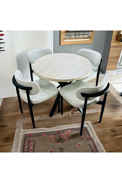 Modern Style Home Yeliz Mutfak Masa Takımı 4 Kişilik Sarı Mermer Desenli