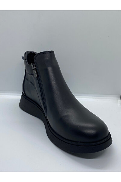 Stepka Shoes Stell Hakiki Deri Siyah Dolgu Topuklu Kadın Chukka Bot