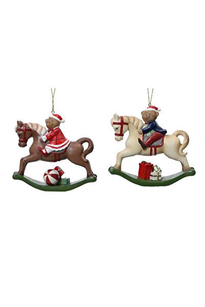 BraziPremium By OLLMA Set de 2 ornamente pentru brad de Crăciun, cal balansoa...