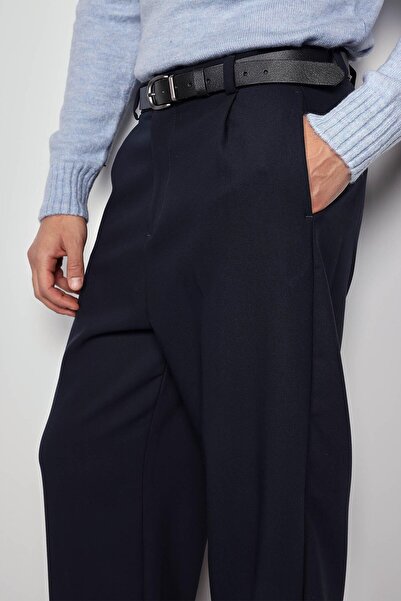 ablukaonline Men's Baggy Fit Fabric Trousers Navy Blue