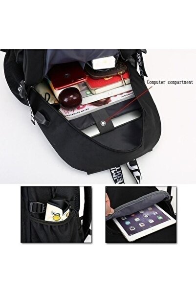 OEM Rucsac inteligent multifuncțional cu port USB și AUX, imprimeu Marshmello strălucitor, alb/negru, 48x30x1
