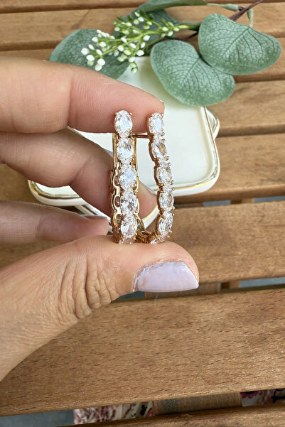 AURA ATELIER Steel Large Zircon Stone Long Oval Earrings Gold