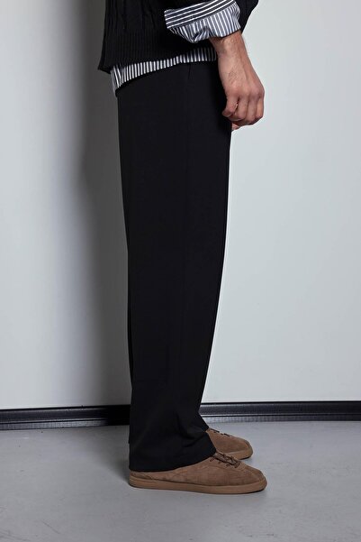 ablukaonline Men's Baggy Fit Fabric Pants Black