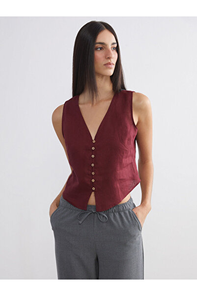 LC Waikiki Özmarka Yeni Sezon V Yaka %100 Keten Kadın Klasik Yelek