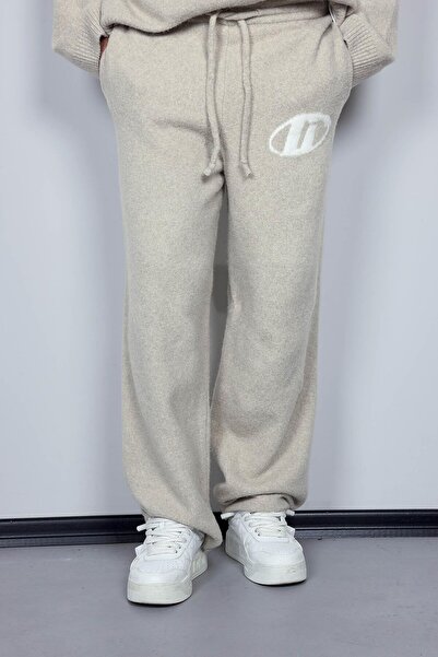 ablukaonline Erkek Oversize Logo Detaylı Tüylü Jogger Pantolon Bej