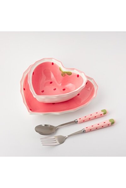 Euroclass Set farfurie și bol ceramică în formă de inimă cu tacâmuri