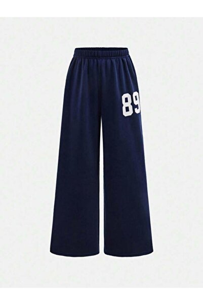 MORNİNG KİDS Kız Çocuk 89 Baskılı Lacivert Bisiklet Yaka Sweatshirt-Bol Kesim Lacivert Eşofman Takım