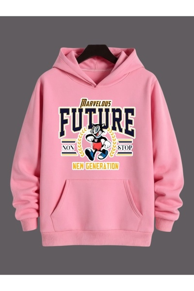 ArtYus سويت شيرت بقلنسوة كبير الحجم من القطن مطبوع عليه قطة ملونة للجنسين