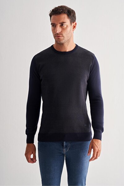 İmza Pulover din tricotaje din bumbac, albastru închis, cu gât turnat, mânecă...