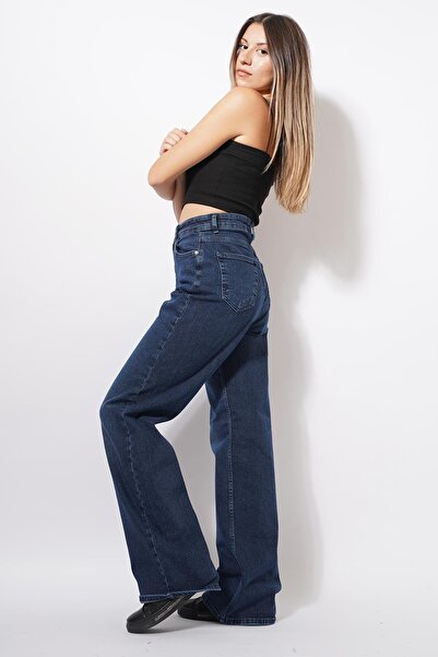 Pafi Moda بنطلون بالازو من السيلبي ليكرا ذو تصميم فضفاض باللون الأزرق الداكن