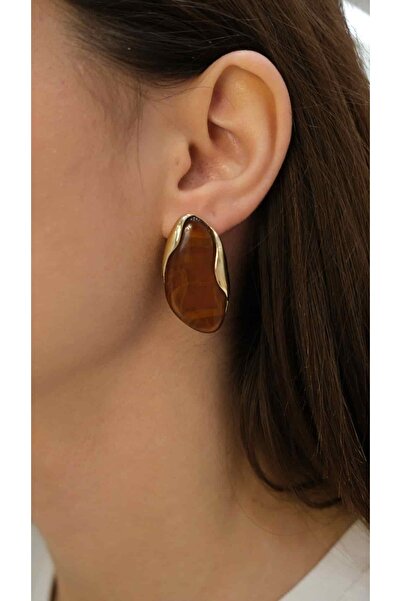 Jerie Gold Brown Wavy Plate Vintage Earrings
