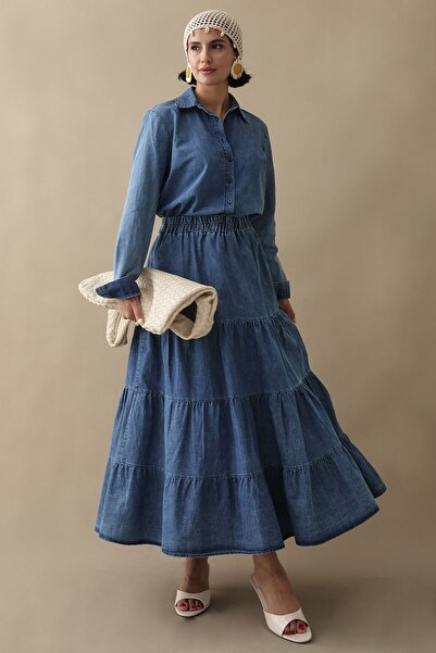 InStyle Синій костюм з кофтою та спідницею