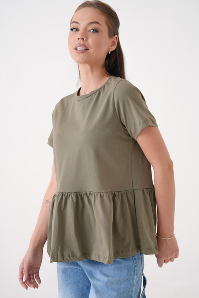 loia Bluză de vară pentru femei, verde, cu mâneci scurte, cu volane, croială ...