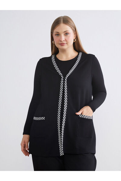 LC Waikiki Black V-Neck Striped Women's Vest