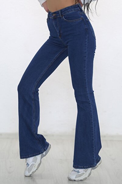 mooishan Μπλε ισπανικό τζιν παντελόνι με φαρδύ μήκος