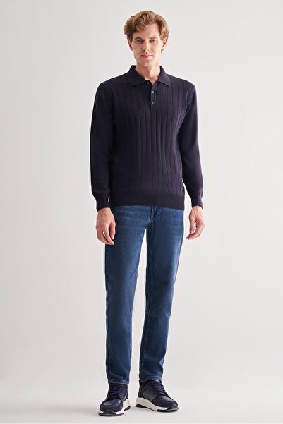 İmza Pulover din bumbac, cu mânecă lungă, fără buzunare, cu guler polo, albas...