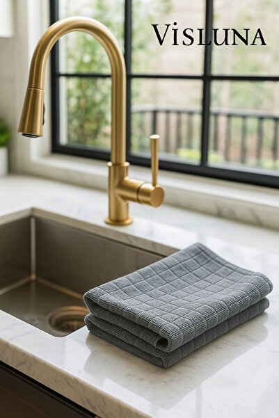 VİSLUNA (2 Pieces) Microfiber Kitchen Cleaning Cloth Super Absorbent 40*40'Cm Does Not Make Odors (Gray Color)