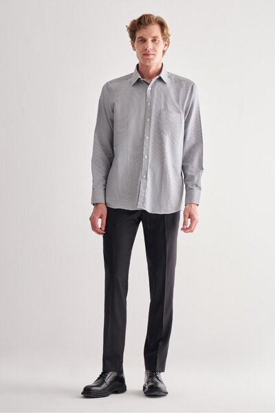 İmza Λευκό - Μαύρο Βαμβακερό πουκάμισο με ριγέ σχέδιο, μακρύ μανίκι και άνετη...