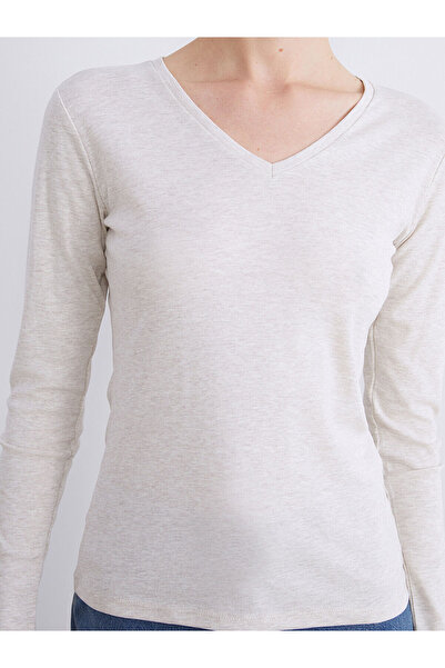 LC Waikiki Beige V-Neck Women's Bodysuit