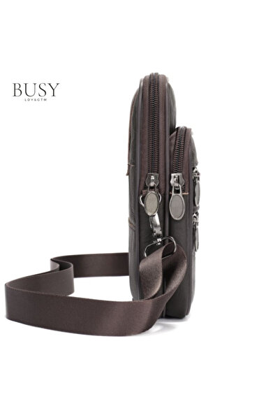 Busy Lady&Gentleman Swift men's bag, genuine leather, shoulder and strap attachment, dark brown