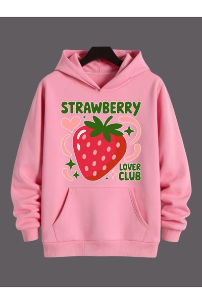 ArtYus Unisex Strawberry Colored Custom Printed Cotton Oversize Hooded Sweatshirt