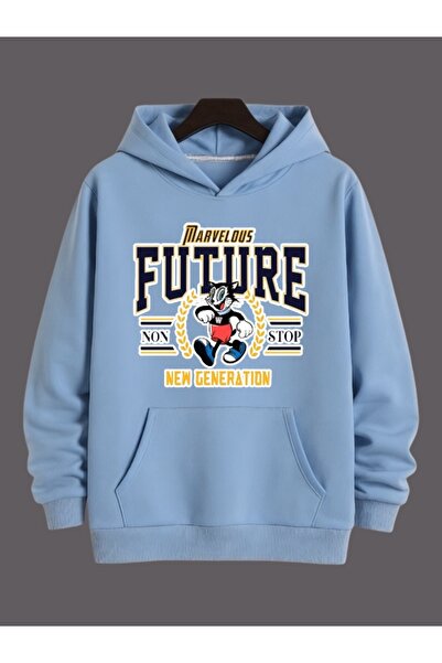 ArtYus سويت شيرت بقلنسوة كبير الحجم من القطن مطبوع عليه قطة ملونة للجنسين