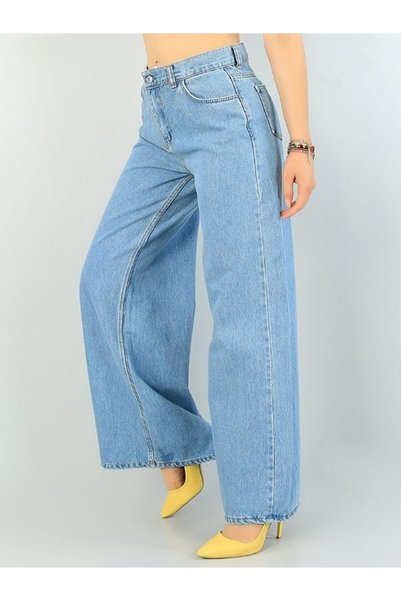 mooishan Wide Leg Women's Snow Wash Lycra Palaazo Jeans Trousers