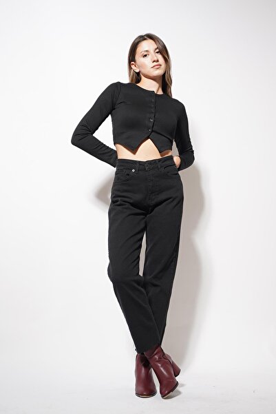 Pafi Moda Pantaloni Burna Boyfit cu detaliu în picioare, afumati