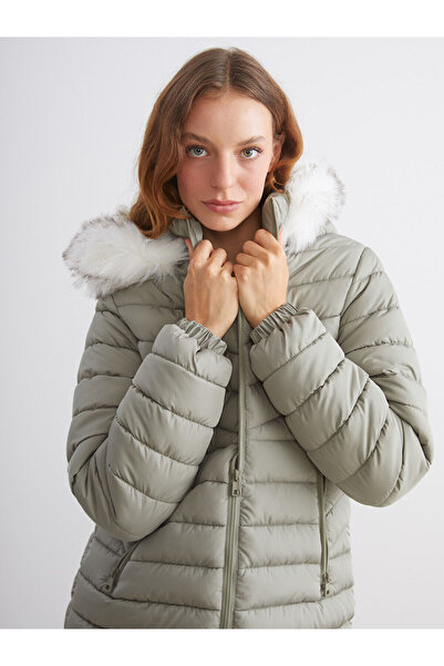 LC Waikiki Khaki Hooded Women's Puffer Jacket from Plus-Store