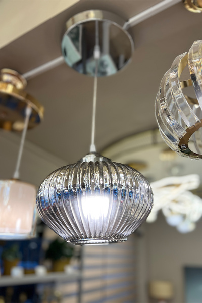 MINIMAL ETICARET VE BILGI TEKNOLOJILERI Ellipse Silver Chrome Sarkıt Cam Avize