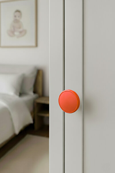 MegaVitrin 5 Pcs Orange Kids Room Furniture Handle Set - Abs Plastic Single Button Cabinet and Drawer Handles