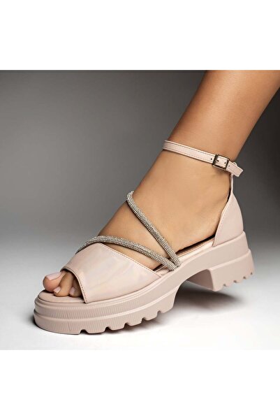 Modlet.ro Women's pink sandals with reflections and strap MOD13818