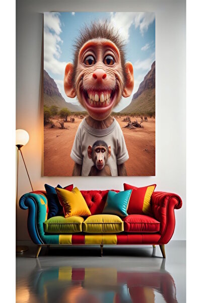 özkacar GÜLEN MAYMUN V1 Ev Duvar Salon Güzellik Salonu Ofis Dükkan Dekarasyon...