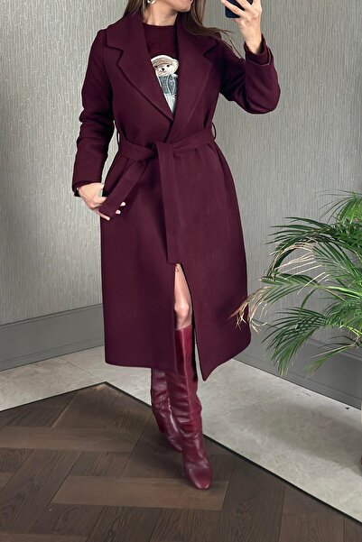 Suziş Women's Burgundy Belted Premium Coat 9350