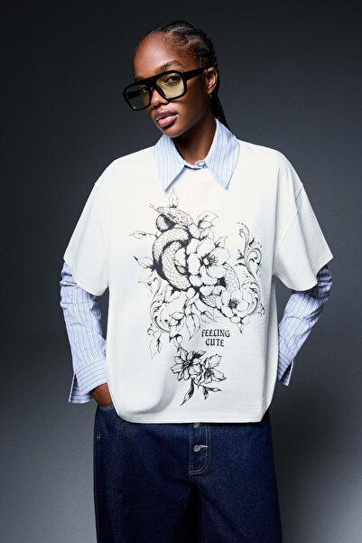 Bershka Oversize baskılı kısa kollu tişört