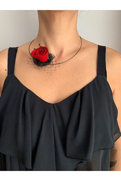 OEM Colier Cu Floare Rosie Din Fetru