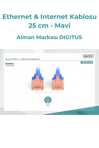 Digitus Ethernet & Internet Kablosu - Cat6 Mavi (25 cm - 0,25 metre)