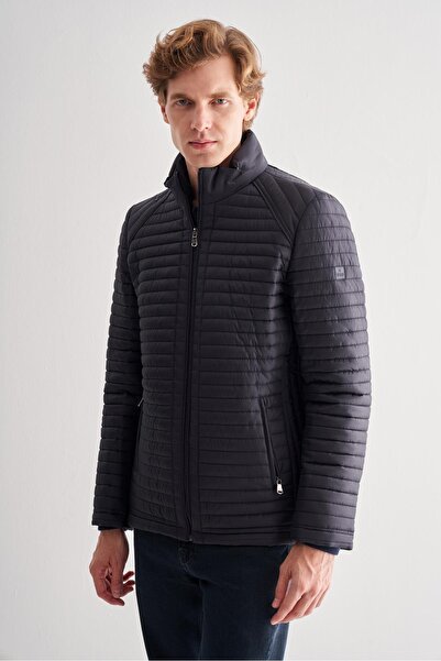İmza Dark Navy Stand Collar Fully Lined Casual Slim Fit Quilted Padding Coat 1007255264
