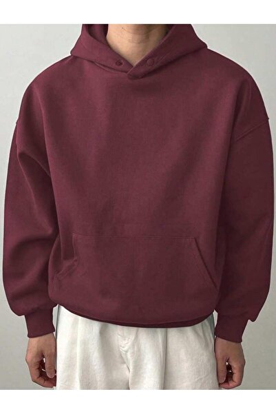 SELENA BUTİK Unisex Hooded Burgundy Sweatshirt with Pockets