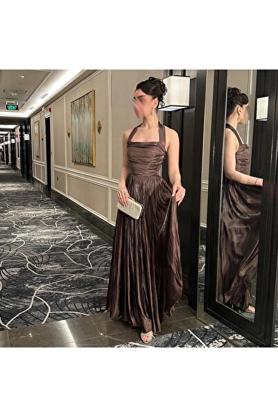 Riva Sexy brown crinkle pleated dress