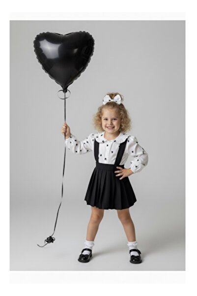 Tinypeople Girls' Heart-Patterned Shirt and Skirt Set, Girls' Stylish Suit, Top and Bottom Set, Skirt and Shirt Set