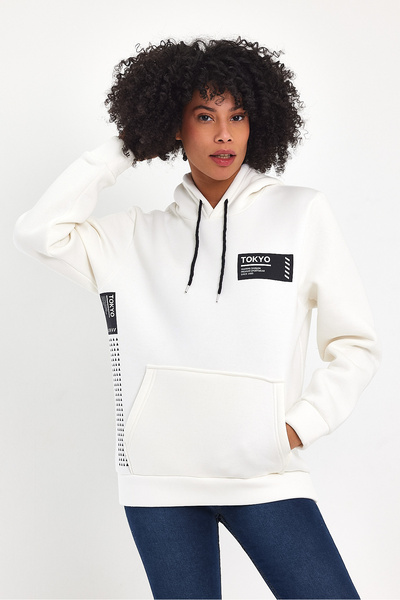 Superlife Γυναικείο φούτερ με κουκούλα άνετο και ελαστικό με εσωτερικό φλις 3 κλωστών Tokyo B με τύπωμα sweatShirt spr24swk05