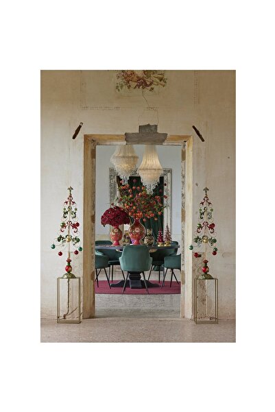 BraziPremium By OLLMA Christmas decoration, Christmas tree model with pearls and glitter, 46x22 cm, pink