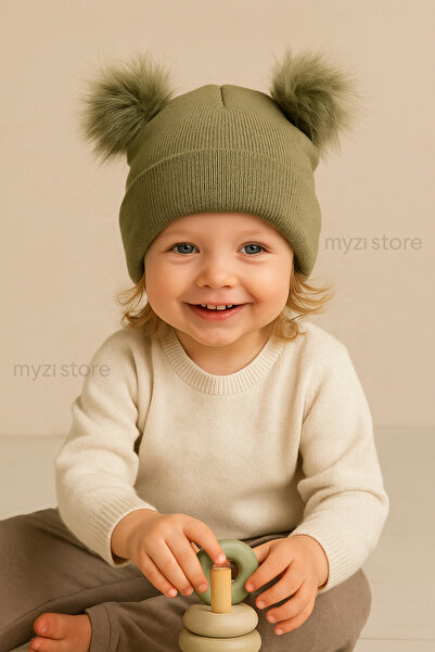 MYZİ STORE Çocuk Bebek Çift Ponponlu Kışlık Triko Bere – Kız Erkek Çocuk Şapka (1-5 Yaş)